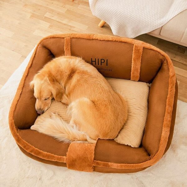 Plush Backrest Square Bed for Large Dogs