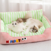 High - back Color - blocking Striped Square Pet Bed