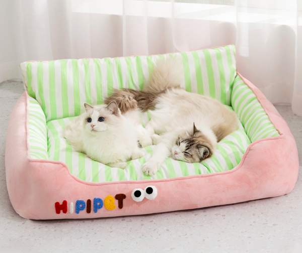 High - back Color - blocking Striped Square Pet Bed