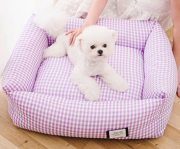Korean - style Checkered Pet Bed