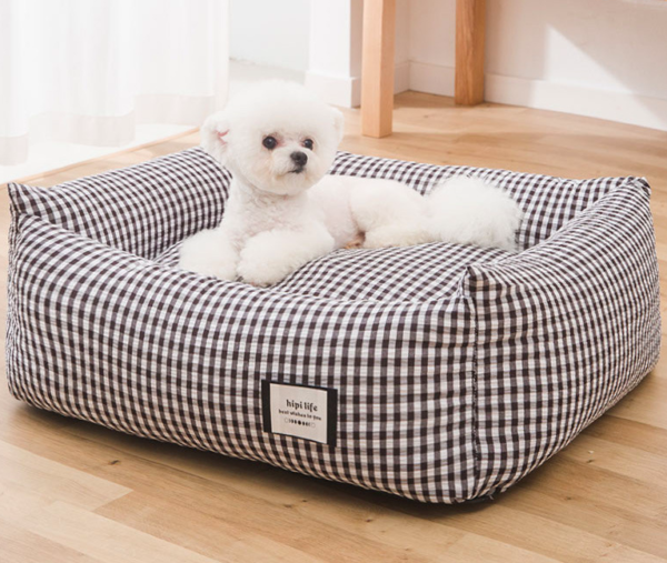 Korean - style Checkered Pet Bed