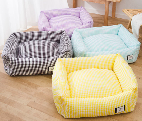 Korean - style Checkered Pet Bed
