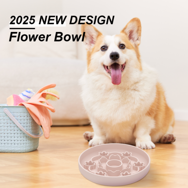 3 BPA Free Easy Clean Six Golden Flowers Slow Feeding Dog Bowl