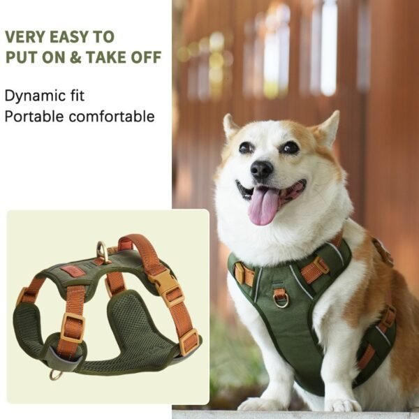 PU leather vest-style dog harness with reflective strips#HP308