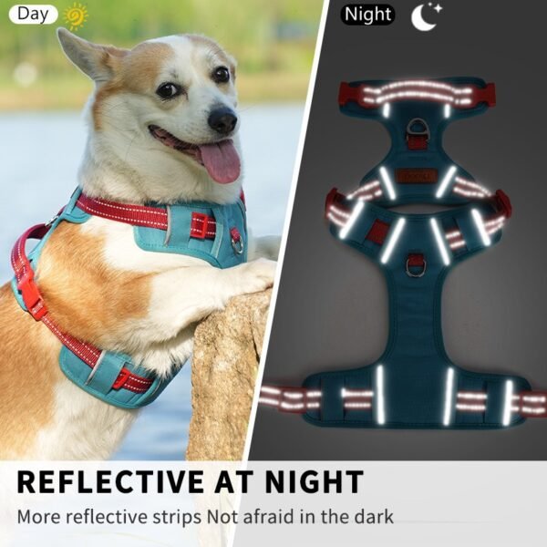 PU leather vest-style dog harness with reflective strips#HP308