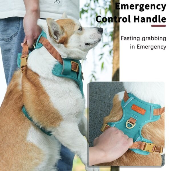 PU leather vest-style dog harness with reflective strips#HP308