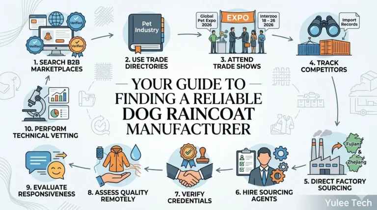 Step-by-step guide on how to find a trusted dog raincoat manufacturer by Yulee Tech.