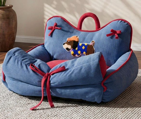 ScreenShot_2026-08-15_164629_111 Strip‑Velvet Pet Bed with Hooded Blanket