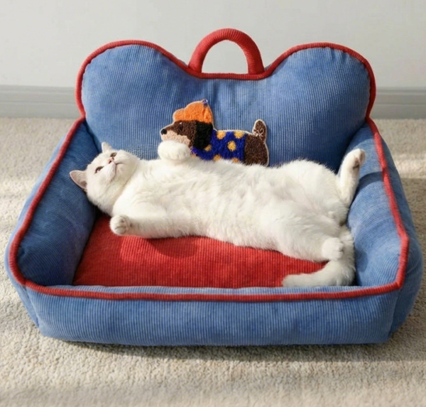 Retro Hot‑dog‑shaped Square Pet Bed