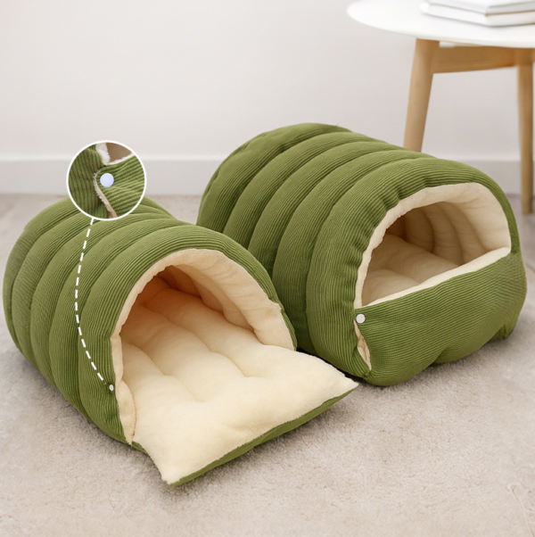 ScreenShot_2026-08-15_171519_273 Striped Velvet Enclosed Pet Bed