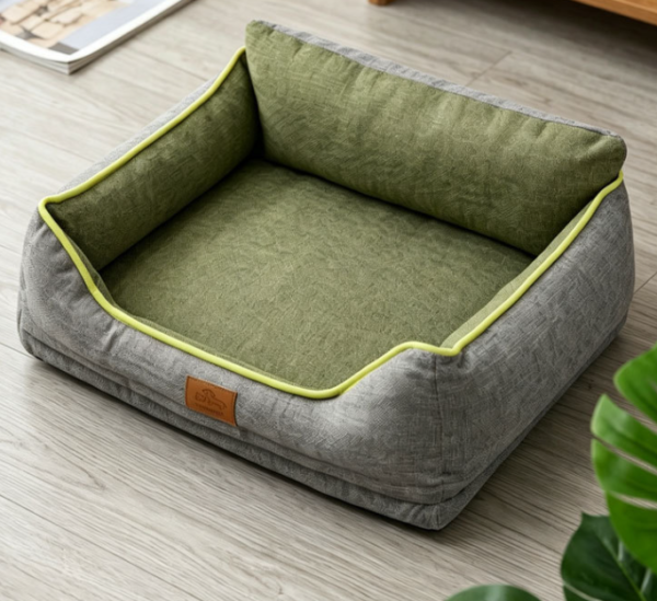Coarse Linen‑trim Square Pet Bed