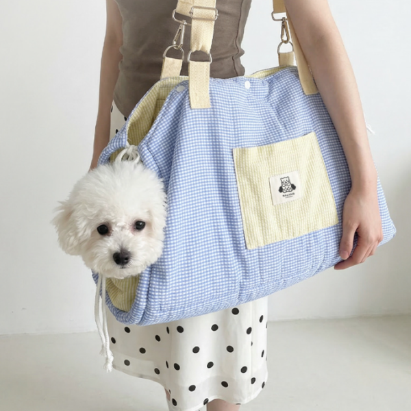 Blue‑plaid Pet Carrier Bag
