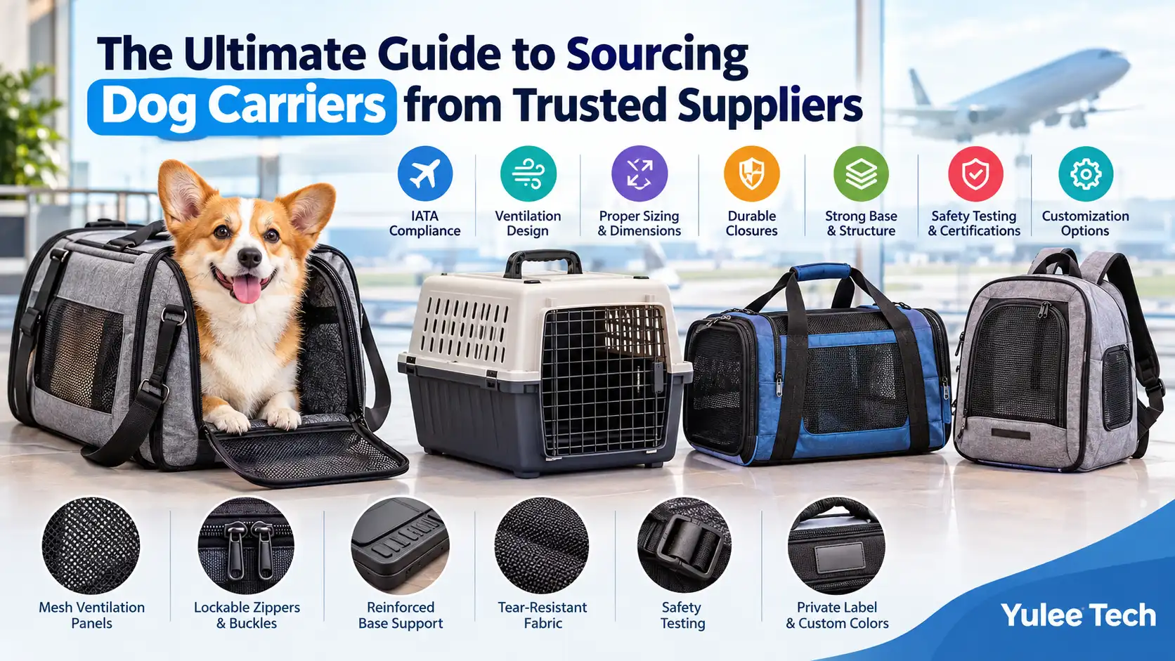 Yulee Tech guide to sourcing durable dog carriers with IATA compliance, ventilation, secure closures, strong bases, and safety testing.